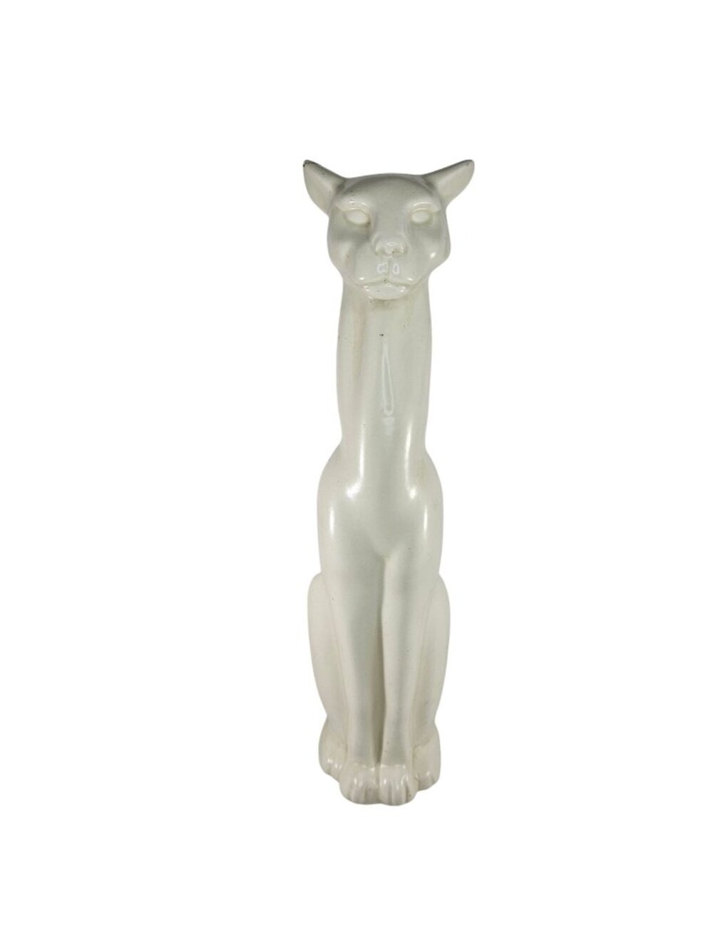 MCM Art Deco Pottery Cat Panther Figurine USA 509 White Ceramic 17.5" FLAW